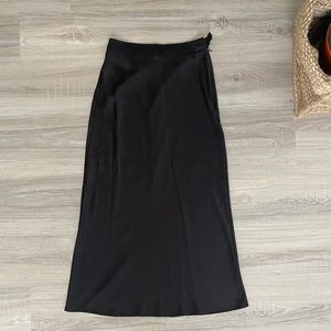Something Navy mid length silk side zipper skirt in black
